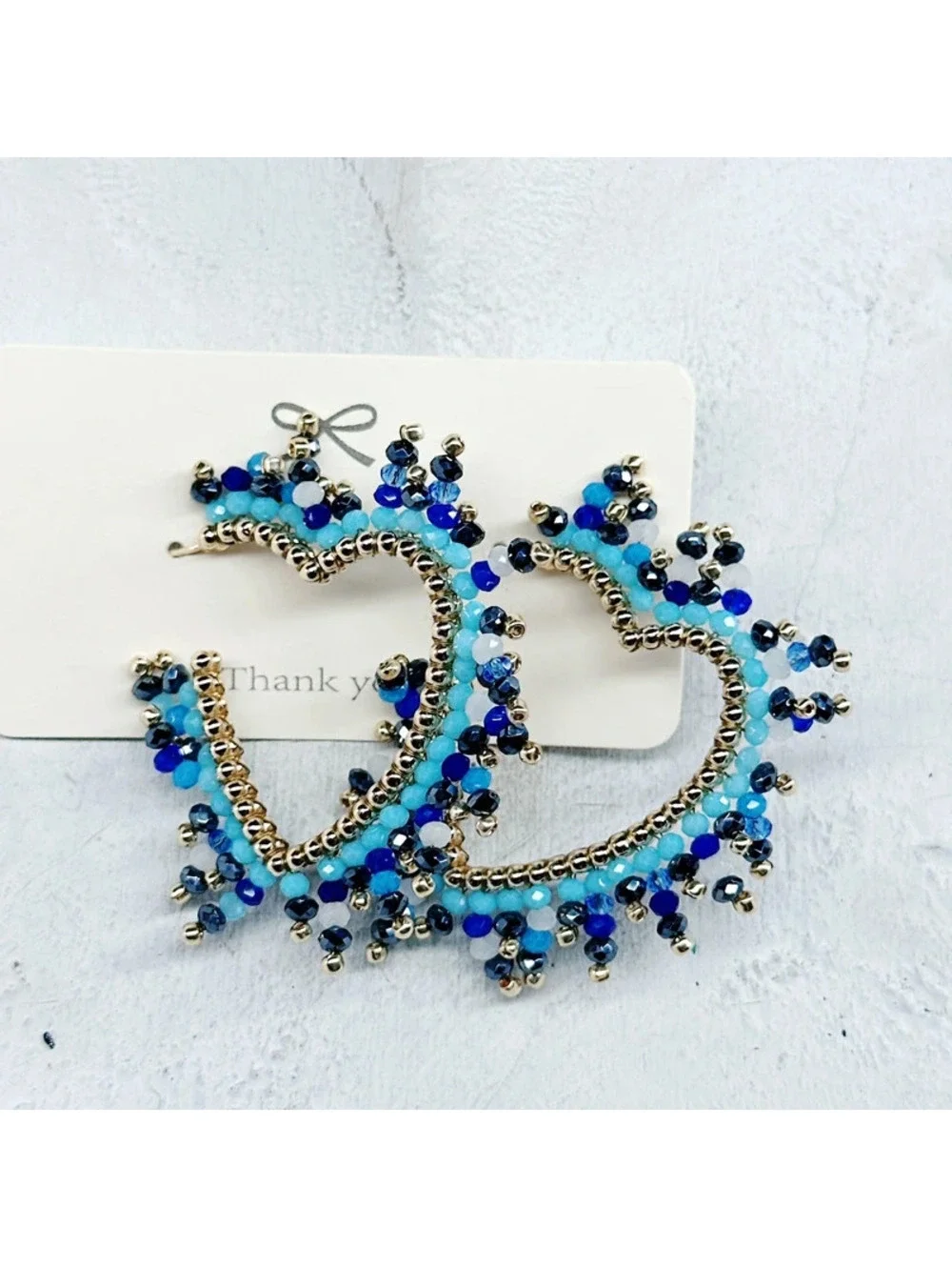 5346mc. Seed Bead Blue Heart Earrings